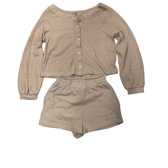 Princess Polly Camilla Set Pajamas Loungewear Women’s 6 EUC Tan/Brown Waffle - Picture 2 of 7